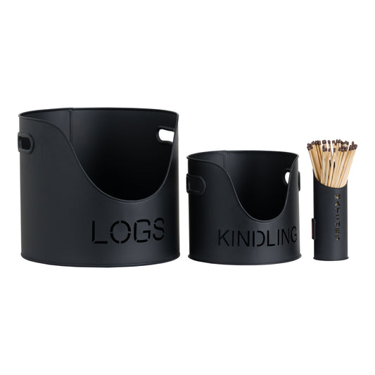 Noir Fireside Log & Kindling Set